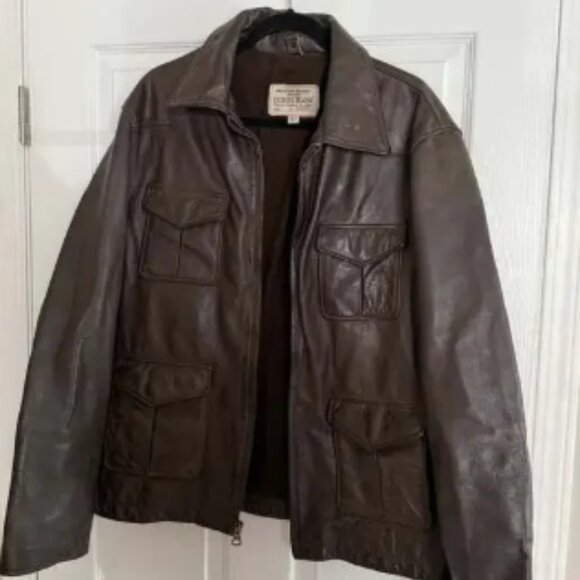 Vintage Guess Men's Brown Distressed Leather Bomber Jacket - Picture 1 of 9